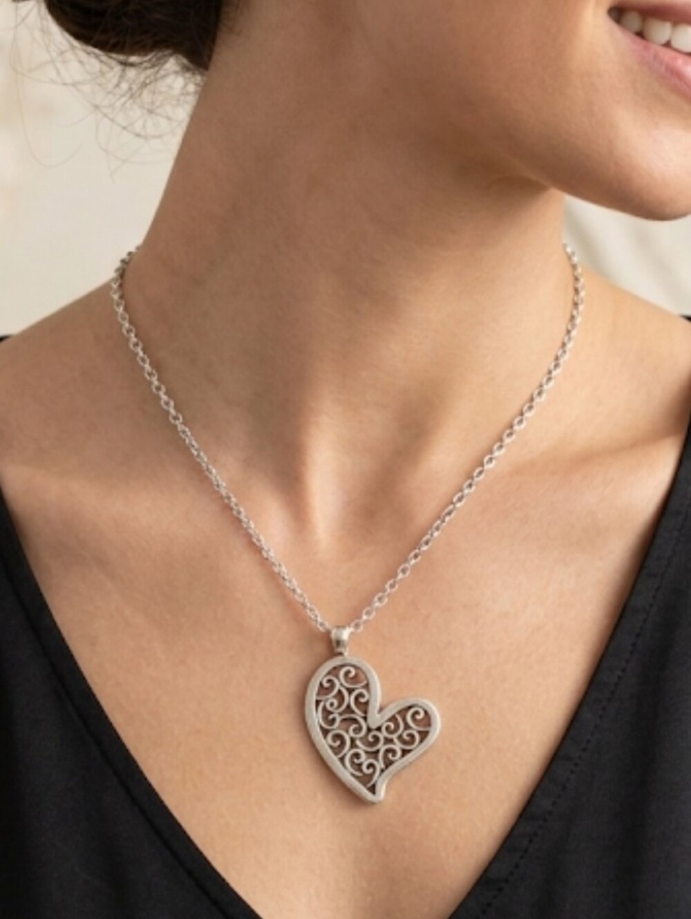 925 Sterling Silver Heart Filigree Pendant-9.5g (No Necklace Included)